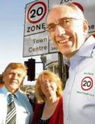 Slow down – Rod King of the 20’s Plenty campaign in the town with borough councillors Julie Young and Dave Harris